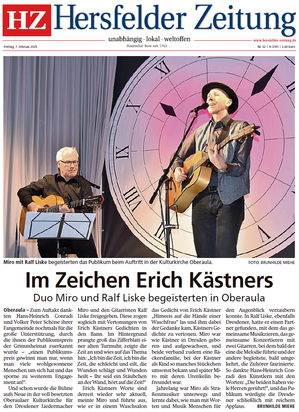 Zeitungsartikel Hersfelder Zeitung MIRO und Ralf Liske
